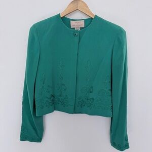 Pat Argenti Cropped Silk Jacket Emerald Green Size 4